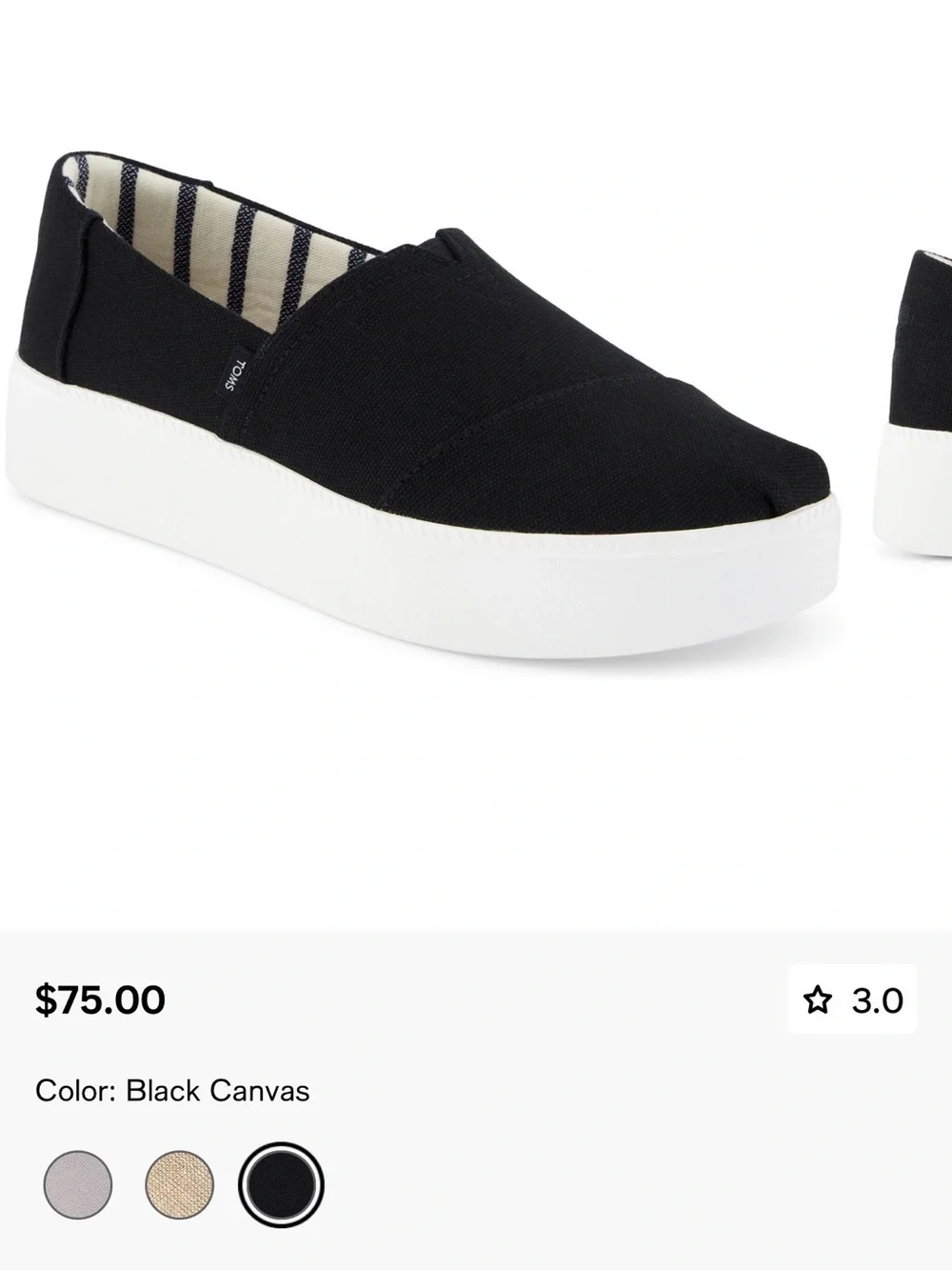 TOMS Alpargata Boardwalk Black Heritage Canvas Platform Slip-Ons - Size 9.5